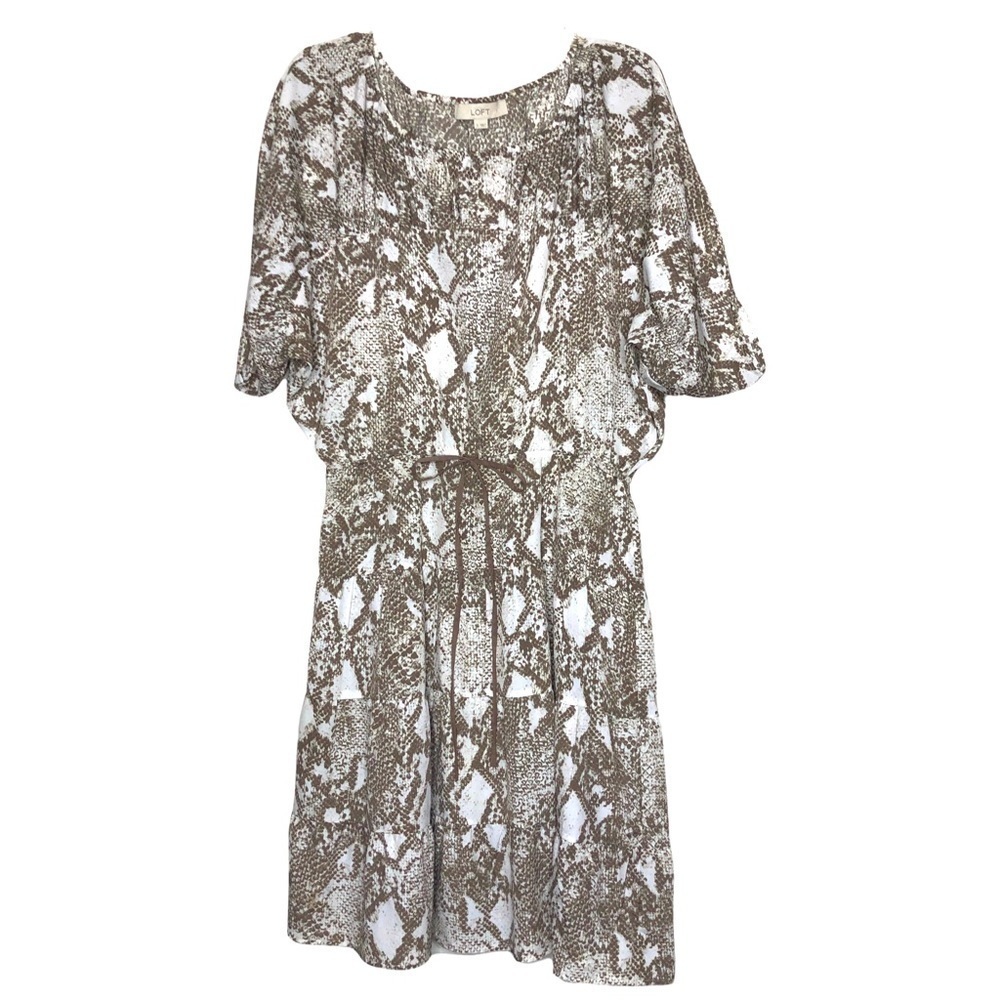 𝅺LOFT - Brown & White Snakeskin Bohemian Dress - Size Small